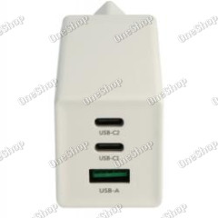 3-Port USB C Power Delivery PPS-nabíječka s 2x USB C, 1x USB A / Adapter 65W GaN bílá
