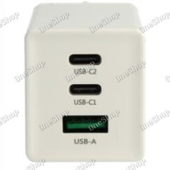 3-Port USB C Power Delivery PPS-nabíječka s 2x USB C, 1x USB A / Adapter 65W GaN bílá