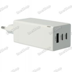 3-Port USB C Power Delivery PPS-nabíječka s 2x USB C, 1x USB A / Adapter 65W GaN bílá