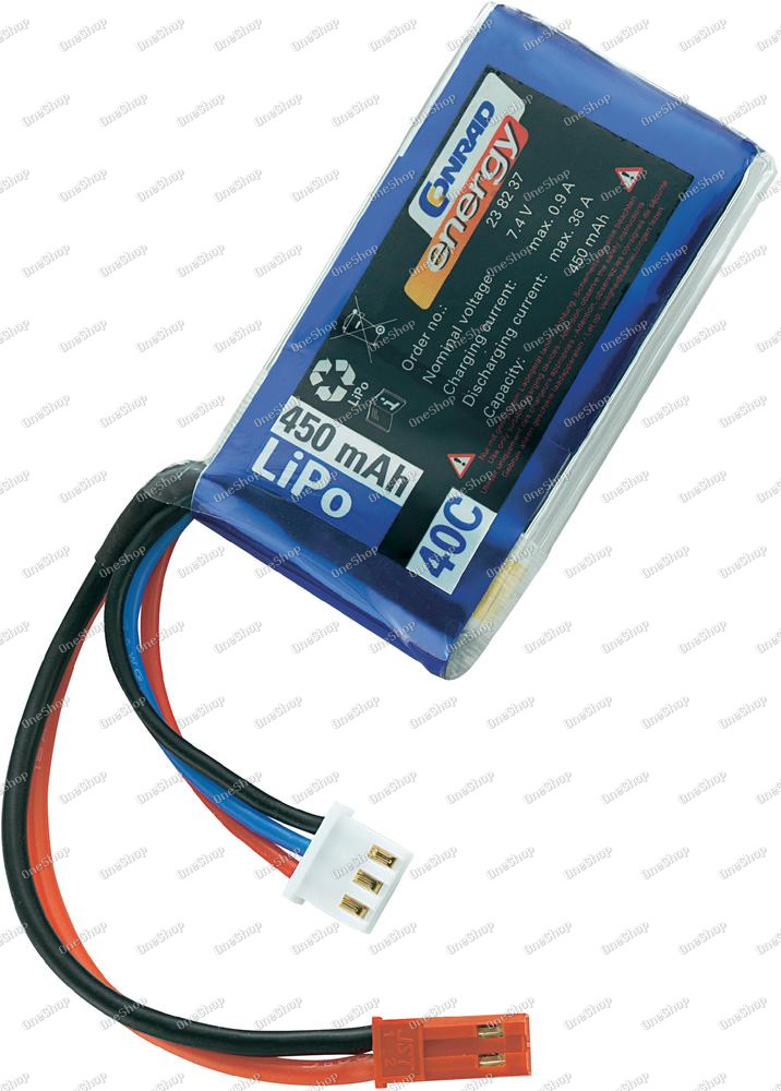 Letecký akupack LiPol Conrad Energy, 7,4 V, 450 mAh, 40 C, XH